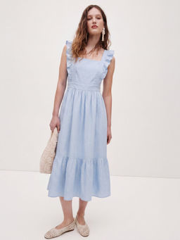 FELRIO - Blue Ruffle Strap Midi Dress