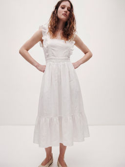 FELRIO - White Ruffle Strap Midi Dress