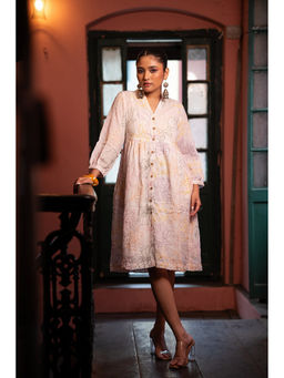 Sutra Art of Clothing - White Embroidered Pure Cotton Dress With Slip