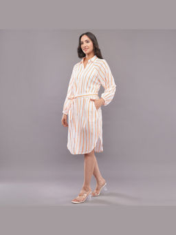 FELRIO - White Sunset Stripe Cotton Shirt Dress