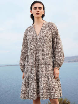 FELRIO - Brown Taupe Leaf Tiered Dress