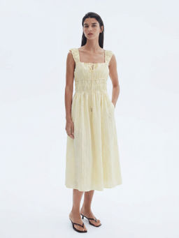 FELRIO - Yellow Textured Cotton Midi Dress