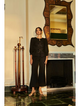 Why Look West - Black Crystal Bow Peplum Top with Pant