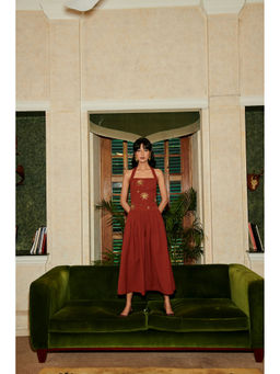 Why Look West - Maroon Fireflowers Halter Maxi Dress