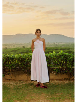 Why Look West - Pink Gilded Floret Maxi Dress
