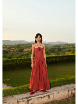 Why Look West - Maroon Gilded Floret Maxi Dress