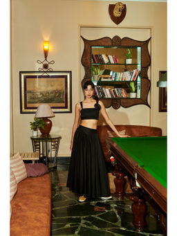 Why Look West - Black Gilded Floret Crop Top with Skirt