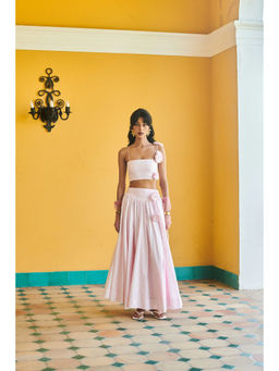 Why Look West - White Gilded Florets Crop Top with Skirt