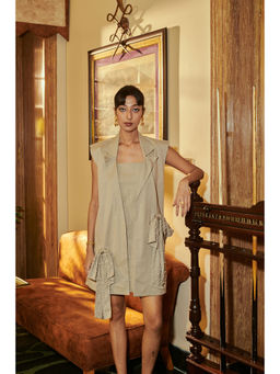 Why Look West - Beige Golden Pearl Dress and Jacket