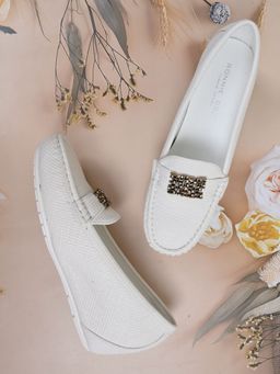 Ronnie Grey - Women White Textured Loafers