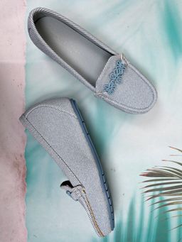 Ronnie Grey - Women Blue Striped Wedge Heel Loafers