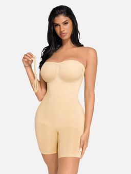 Shop The Edit - Women Beige Strapless Butt Lifting Bodysuit Shapewear