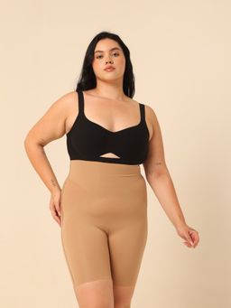 Krvvy - Women Beige Seamless Mid-Thigh Shapewear Shorts