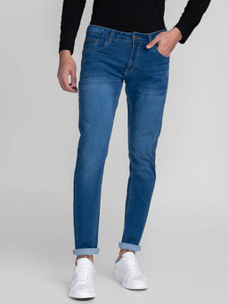 Giordano - Blue Slim Fit Solid Mid Waist Clean Look Jeans