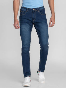 Giordano - Blue Slim Fit Solid Mid Waist Clean Look Jeans