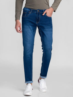 Giordano - Blue Slim Fit Solid Mid Waist Clean Look Jeans
