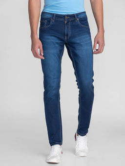 Giordano - Blue Slim Fit Solid Mid Waist Clean Look Jeans