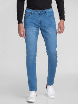 Giordano - Blue Slim Fit Solid Mid Waist Clean Look Jeans