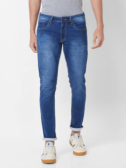 Giordano - Blue Slim Fit Solid Mid Waist Clean Look Jeans