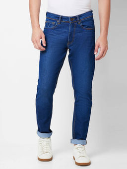 Giordano - Blue Slim Fit Solid Mid Waist Clean Look Jeans