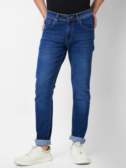 Giordano - Blue Slim Fit Solid Mid Waist Clean Look Jeans