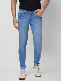 Giordano - Blue Slim Fit Solid Mid Waist Clean Look Jeans