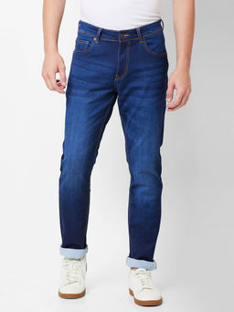 Giordano - Blue Slim Fit Solid Mid Waist Clean Look Jeans
