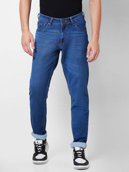 Giordano - Blue Slim Fit Solid Mid Waist Clean Look Jeans