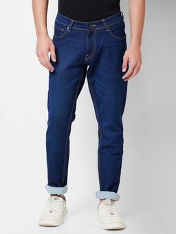 Giordano - Blue Slim Fit Solid Mid Waist Clean Look Jeans