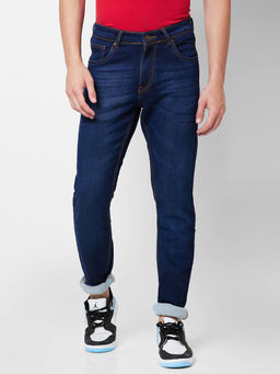Giordano - Blue Slim Fit Solid Mid Waist Clean Look Jeans