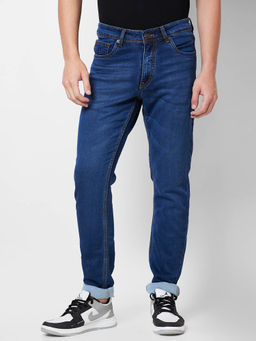 Giordano - Blue Slim Fit Solid Mid Waist Clean Look Jeans