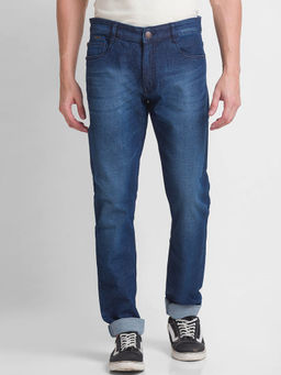 Giordano - Blue Slim Fit Solid Mid Waist Clean Look Jeans