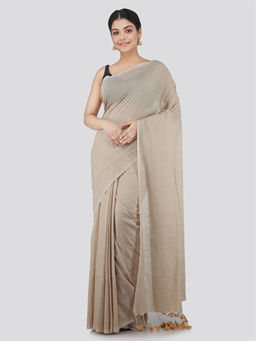 PinkLoom - Womens Cotton Saree with Unstitched Blouse-Beige