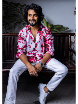 JAVINISHKA - Premium Magenta and White Slim Fit Tie Dye Rayon Shirt