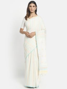 Fabindia - Off White Cotton Jamdani Saree without Blouse