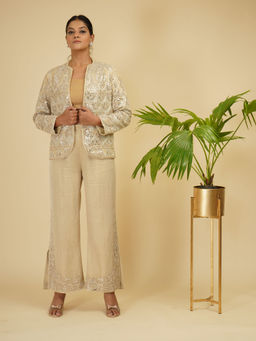 Farha Syed - Ivory Soft Tissue Hand Embroidered Co-ord (Set of 3)