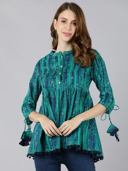 Kipek - Womens Rayon Printed Peplum Top Blue