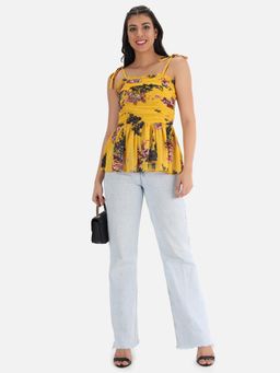 Trend Arrest - Floral Ruching Yellow Top