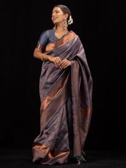 Triyah - Vishesh Grey Slate Saree With Unstitched Blouse