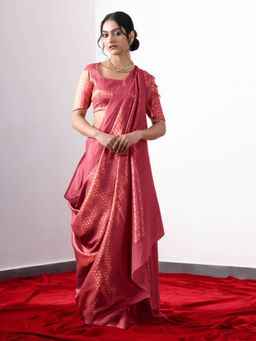 Triyah - Jwala Orange Gold Bhagalpur Silk Saree With Unstitched Blouse