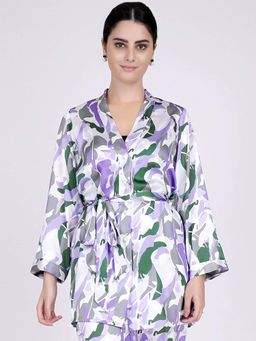 First Resort by Ramola Bachchan - Purple Abstract Camouflage Printed Shirt (Set of 2)