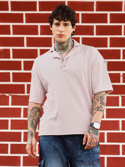 Campus Sutra - Mens Light Rose Pink Coil-Tactile Cuban Polo T-Shirt