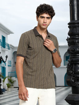 Campus Sutra - Mens Olive Folk Knitted Polo T-Shirt