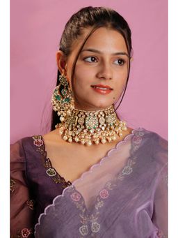 RIANA JEWELLERY - Indian Wedding Wear Green White Necklace Set With Pearl