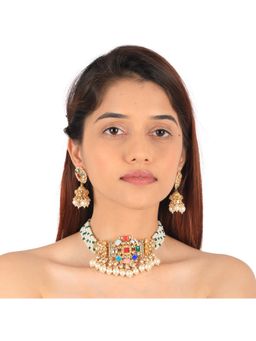 RIANA JEWELLERY - Navratna Choker With Jhumki