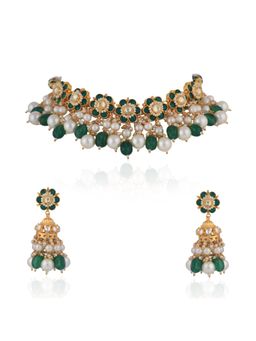 RIANA JEWELLERY - Floral Design Choker With Jhumka