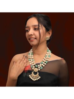 RIANA JEWELLERY - Emerald Sea Green With White Pearl Necklace Set