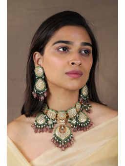 RIANA JEWELLERY - 22Kt Handcrafted Natural Jadtar Stone Necklace Set