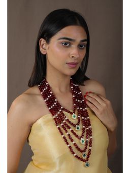 RIANA JEWELLERY - Red And Green Elegant Wear Long 5 Layer Necklace
