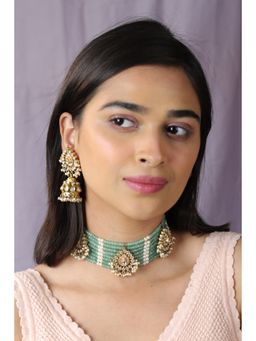 RIANA JEWELLERY - Midwestern Cum Occasion Wear Delicate Sea Green Choker With Jhumki Earrings